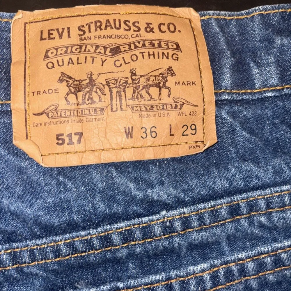 1992 Levi's 517 Vintage Orange Tab Bootcut Jeans Made in USA Dark Wash W35 L27